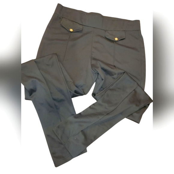 Zenobia Pants - ZENOBIA Black Pants with Gold Button Accents Size XL